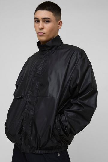 Oversized High Shine Funnel Neck Track Jacket black