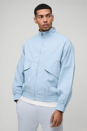 Oversized Boxy Pocket Detail Twill Funnel Neck Bomber Jacket blue