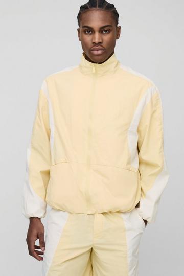 Regular Fit Ripstop Colour Block Funnel Neck Track Jacket yellow