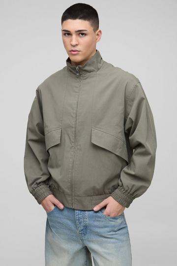 Oversized Boxy Pocket Detail Twill Funnel Neck Bomber Jacket olive