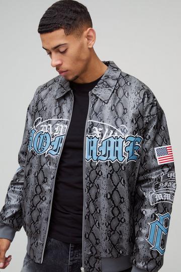 Oversized Homme Slangenprint Varsity Bomberjack Met Kraag grey