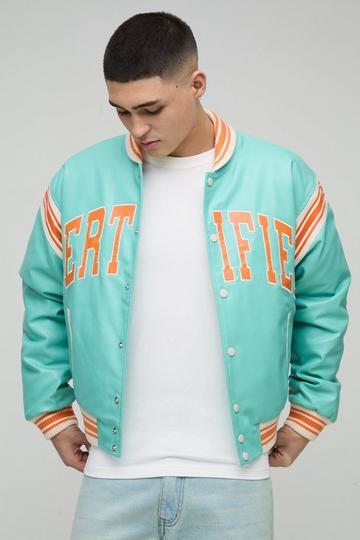 Boxy Certified PU Applique Bomber Jacket blue