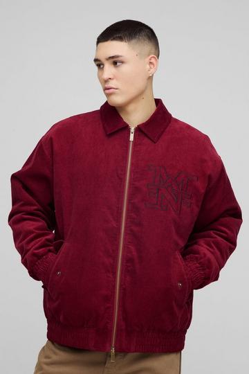 Oversized Corduroy Man Varsity Jacket Met Steentjes burgundy