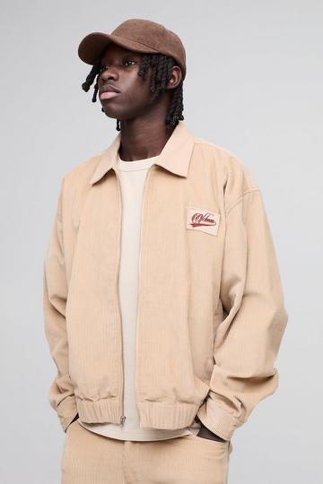 Oversized Boxy Varsity Badge Corduroy Bomber Jacket sand