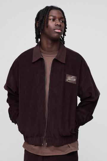 Oversized Boxy Varsity Badge Corduroy Bomber Jacket chocolate