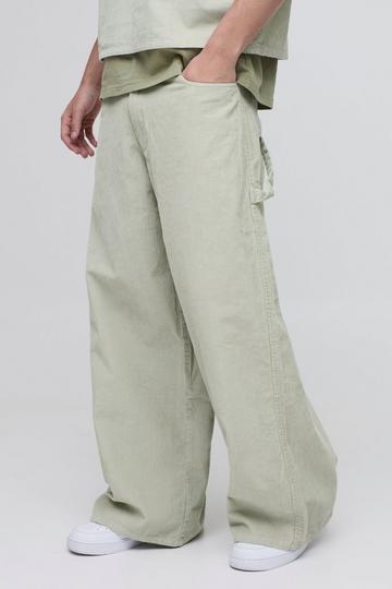 Super Baggy Acid Wash Carpenter Corduroy Trousers sage