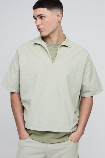 Oversized Boxy Acid Wash Corduroy Polo Shirt sage