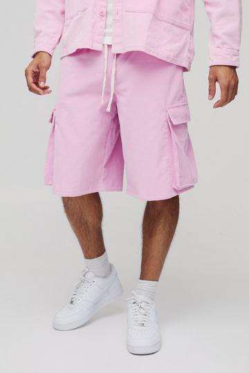 Baggy Corduroy Cargo Shorts Met Elastische Taille pink