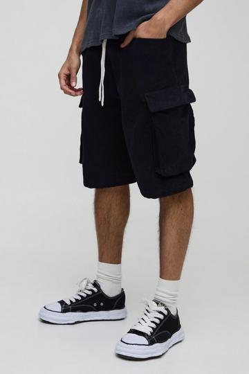 Baggy Corduroy Cargo Shorts Met Elastische Taille black