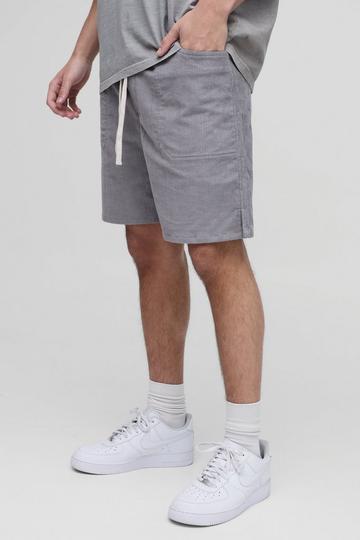 Baggy Corduroy Shorts Met Geweven Label En Elastische Taille grey