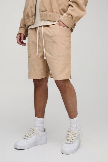 Baggy Corduroy Shorts Met Geweven Label En Elastische Taille sand