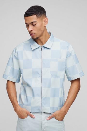 Oversized Boxy Checkerboard Collared Shirt blue