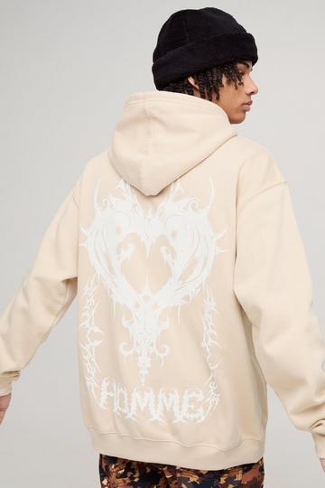 Oversized Gothic Homme Heart Graphic Hoodie sand