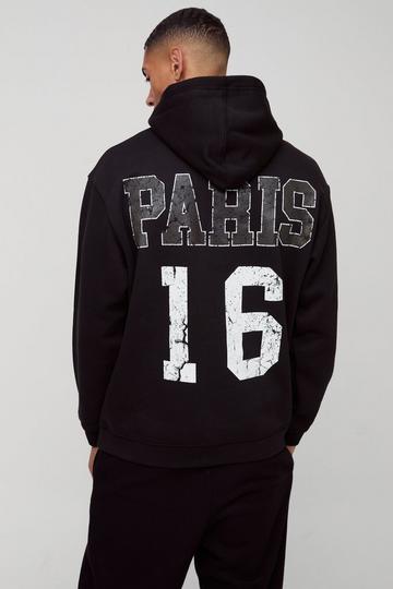 Oversized Paris Varsity Graphic Hoodie black