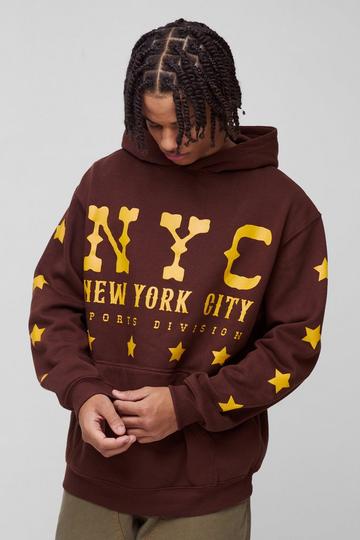 Oversized Gebleekte NYC Western Sterren Hoodie Met Print chocolate