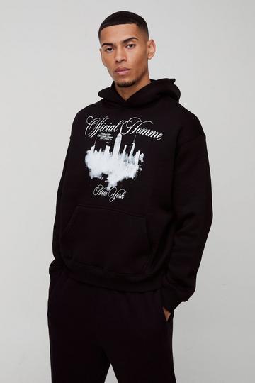 Black Boxy Official Homme City Graphic Hoodie