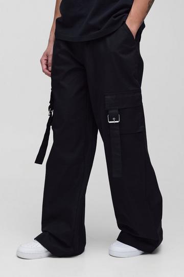 Tall Baggy Fit Ripstop Belt Buckle Detail Cargo Trousers black