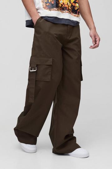 Tall Baggy Fit Ripstop Belt Buckle Detail Cargo Trousers khaki