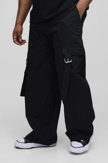 Plus Baggy Fit Ripstop Belt Buckle Detail Cargo Trousers black