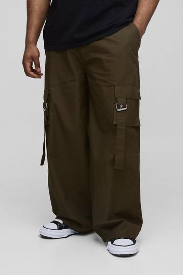 Plus Baggy Fit Ripstop Belt Buckle Detail Cargo Trousers khaki