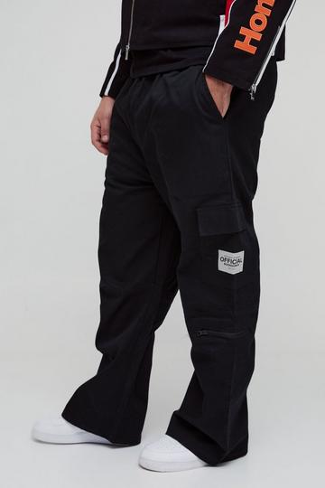 Black Plus Straight Leg Ankle Grazer Woven Tab Cargo Trouser