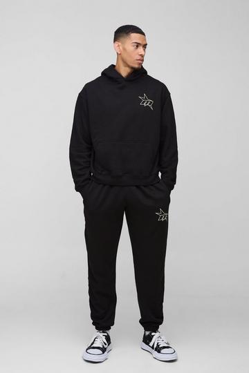 Oversized Boxy M Star Printed Tracksuit black