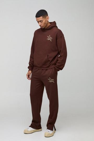 Oversized Boxy M Star Printed Hooded Tracksuit chocolate