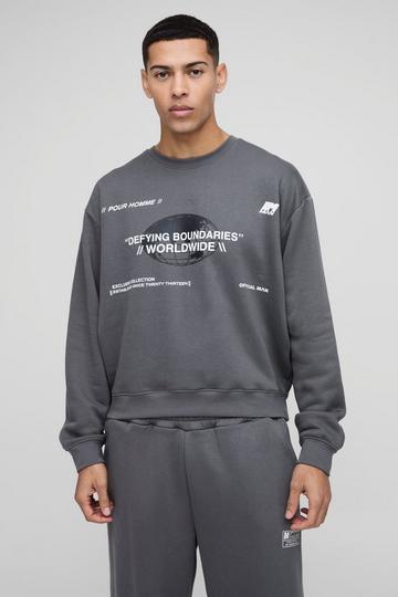 Oversized Boxy Multi Branded Print Sweatshirt charcoal