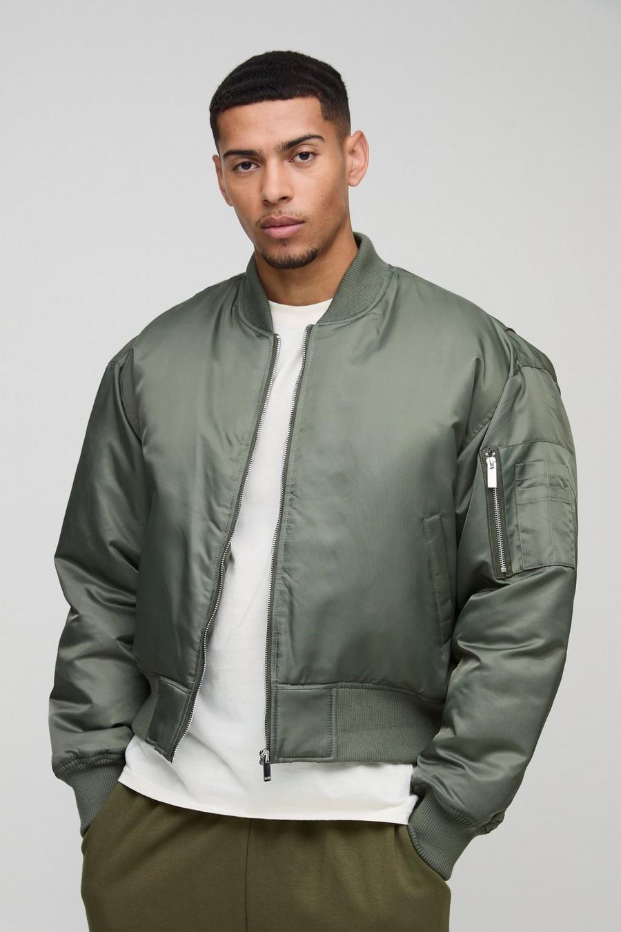 Oversized Boxy Curved Hem Nylon Bomber Jacket | boohoo USA Oversized Boxy Curved Hem Nylon Bomber Jacket | boohoo USA