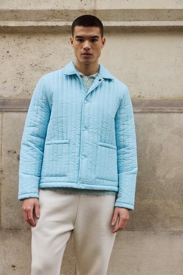 Regular Fit Quilted Harrington Jacket light blue