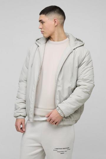 Regular Fit Hooded Lightweight Padded Bomber Jacket stone