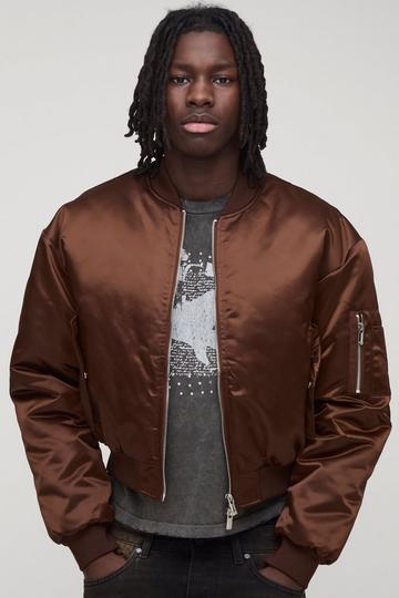 Boxy Fit Nylon Baby Bomber Jacket chocolate
