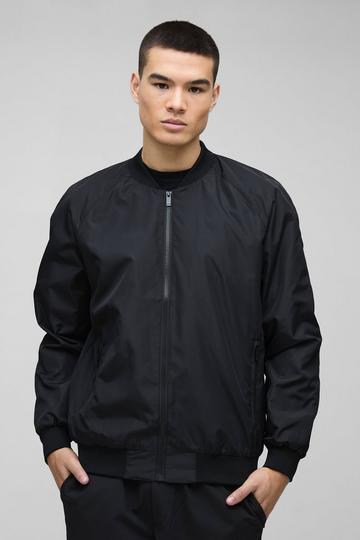 Black Regular Fit Lightweight Nylon Raglan Bomber Jacket