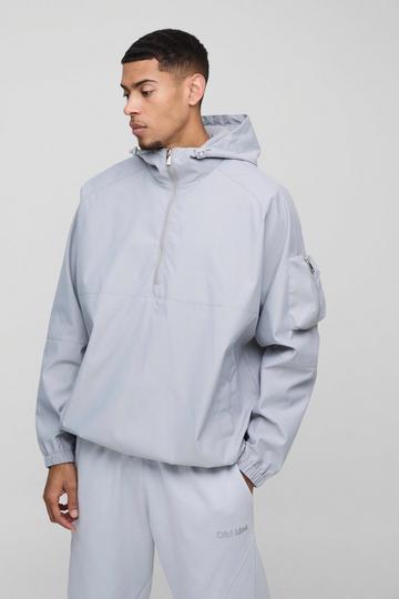 Oversized Color Block Anorak Met Capuchon grey