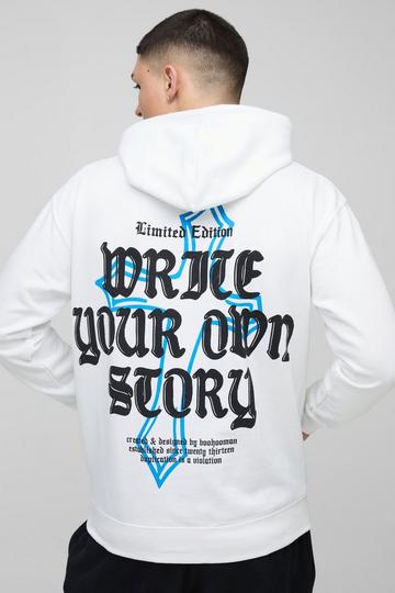 Write Your Own Story Cross Text Graphic Hoodie white