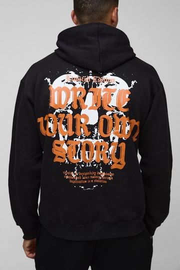 Regular Fit Write Your Own Story Cross Text Graphic Hoodie black