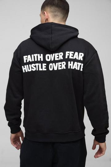 Faith Over Fear Text Puff Print Graphic Hoodie black