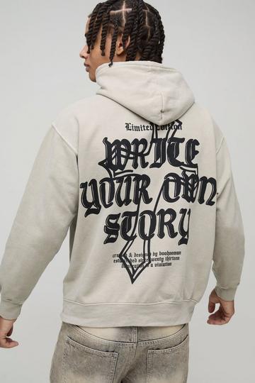 Sand Beige Regular Fit Washed Write Your Own Story Cross Text Graphic Hoodie