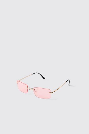 Pink Rimless Rectangular Sunglasses pink