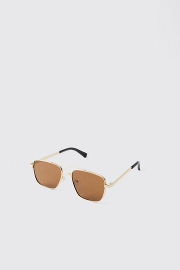 Gold Metal With Brown Lense Aviator Sunglasses gold