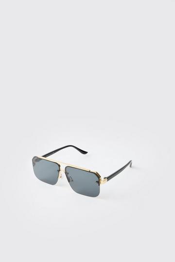 Black Aviators Sunglasses With Gold Detail black