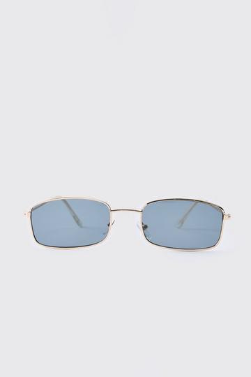 Metallic Metal Gold Rectangular Sunglasses