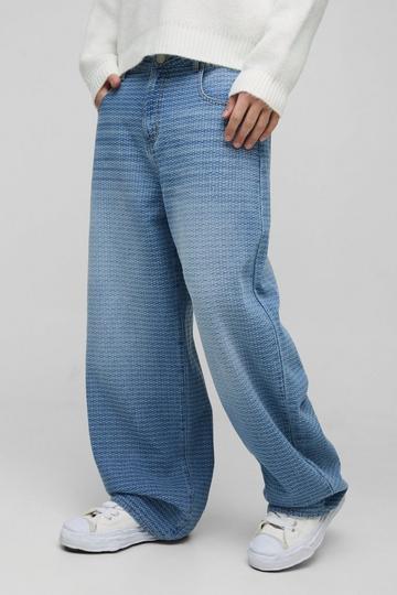 Gebleekte Super Baggy Geo Jacquard Denim Jeans light blue