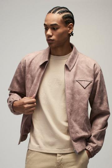 Pink Boxy Washed Look Faux Suede Harrington Jacket