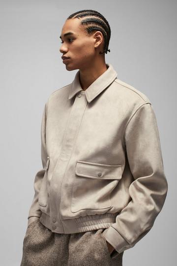 Boxy Nep Suède Harrington Jas Met Utility Zakken light grey