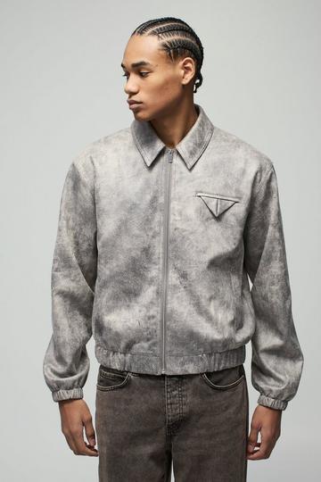 Gebleekte Boxy Nep Suède Harrington Jas grey