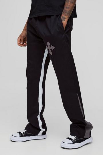 Tall Drawcord Waist Applique Gusset Flared Trousers black