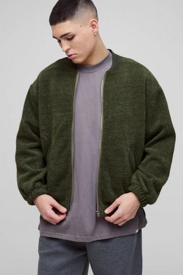 Oversized Boxy Fluffy Textured Bomber Jacket forest