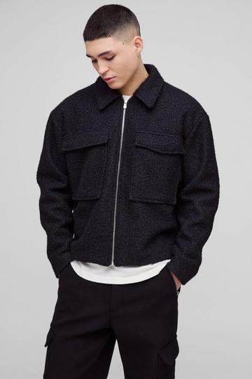 Boxy Boucle Borg Trucker Jacket black