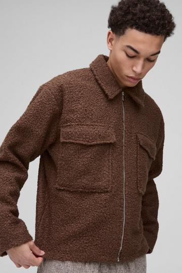 Boxy Boucle Borg Trucker Jacket brown